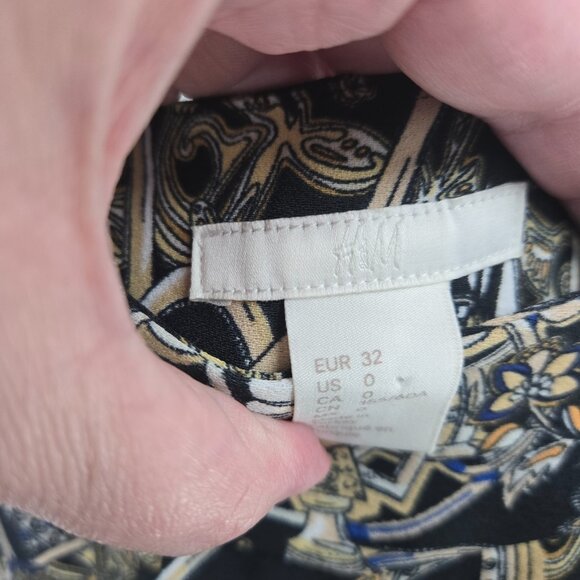 H&M Black Gold Paisley Palazzo Side Zipper Wide Leg Pants Size 0 - Picture 9 of 11